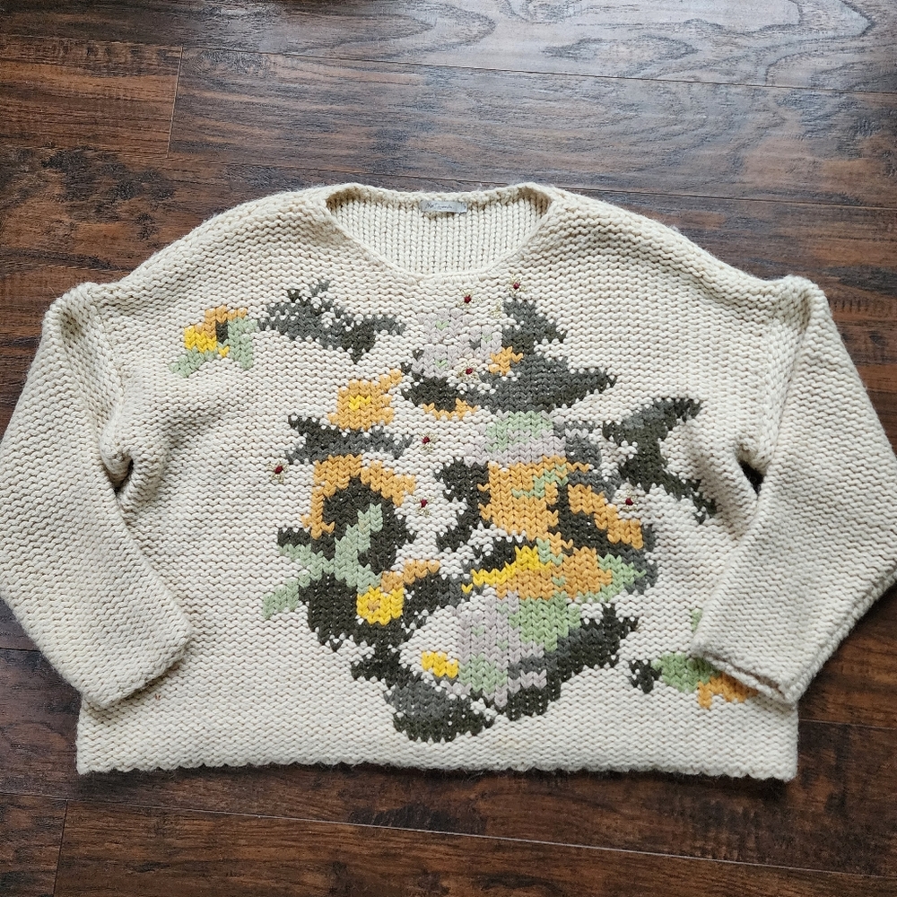 Anthropologie Mes Demoiselles Paris Wool Alpaca Chunky Floral Sweater